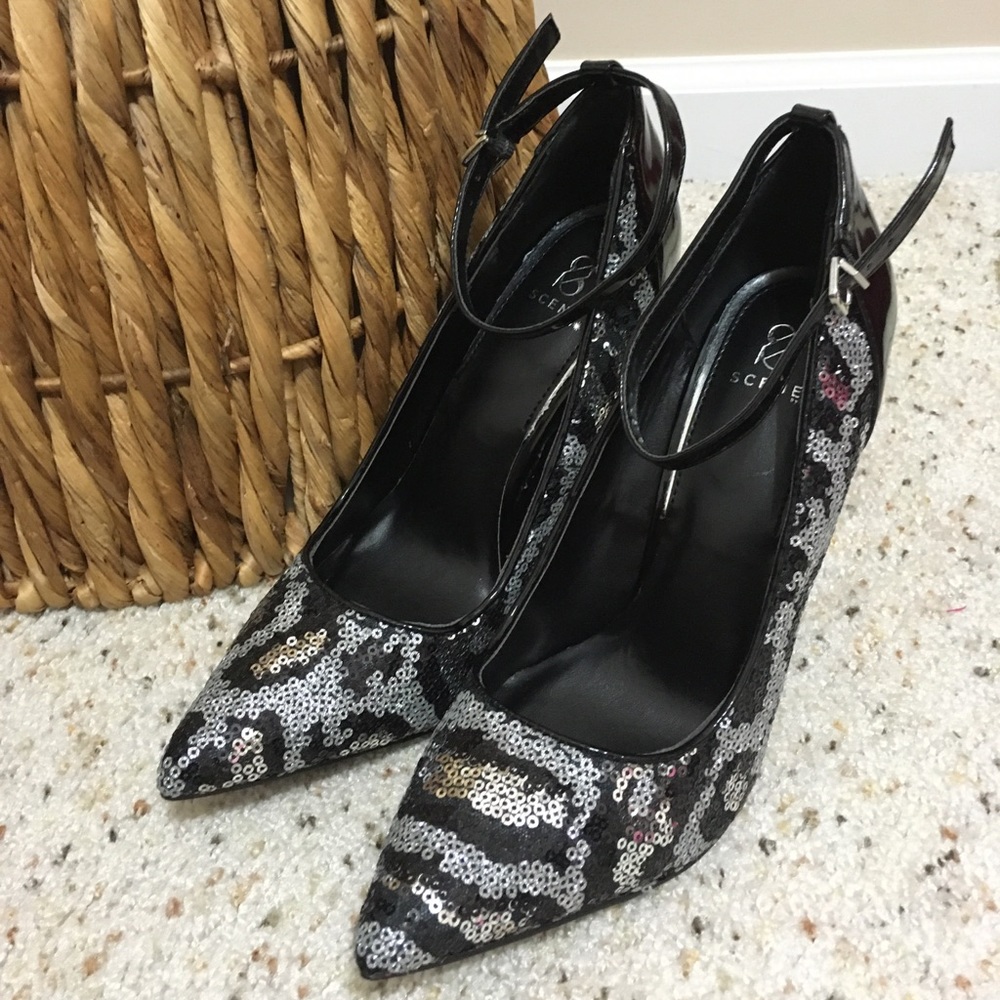 Scene Sequin Silver and Black Zebra Heels! 💥